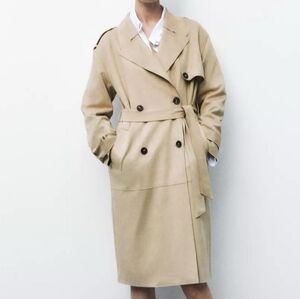 Zara Beige Suede Double-Breasted Trench Coat